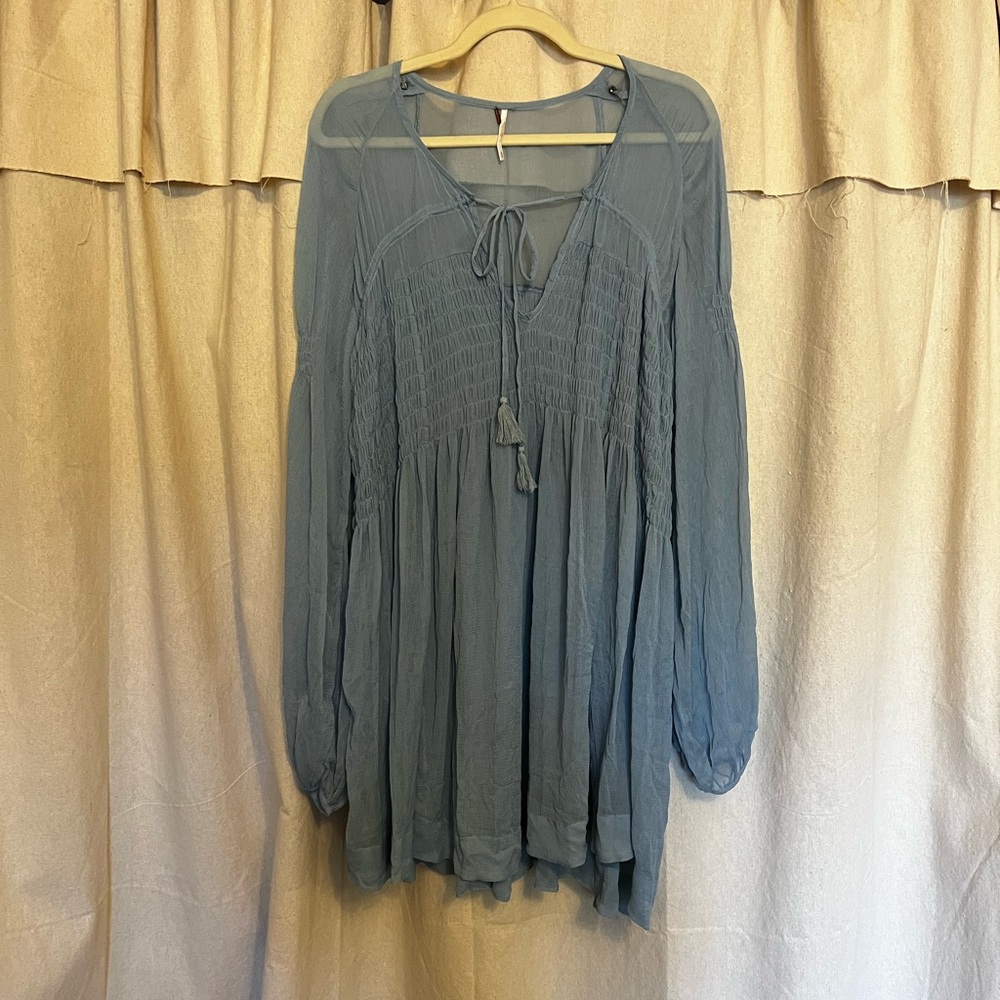 Blue free people size medium sheer dress cover up